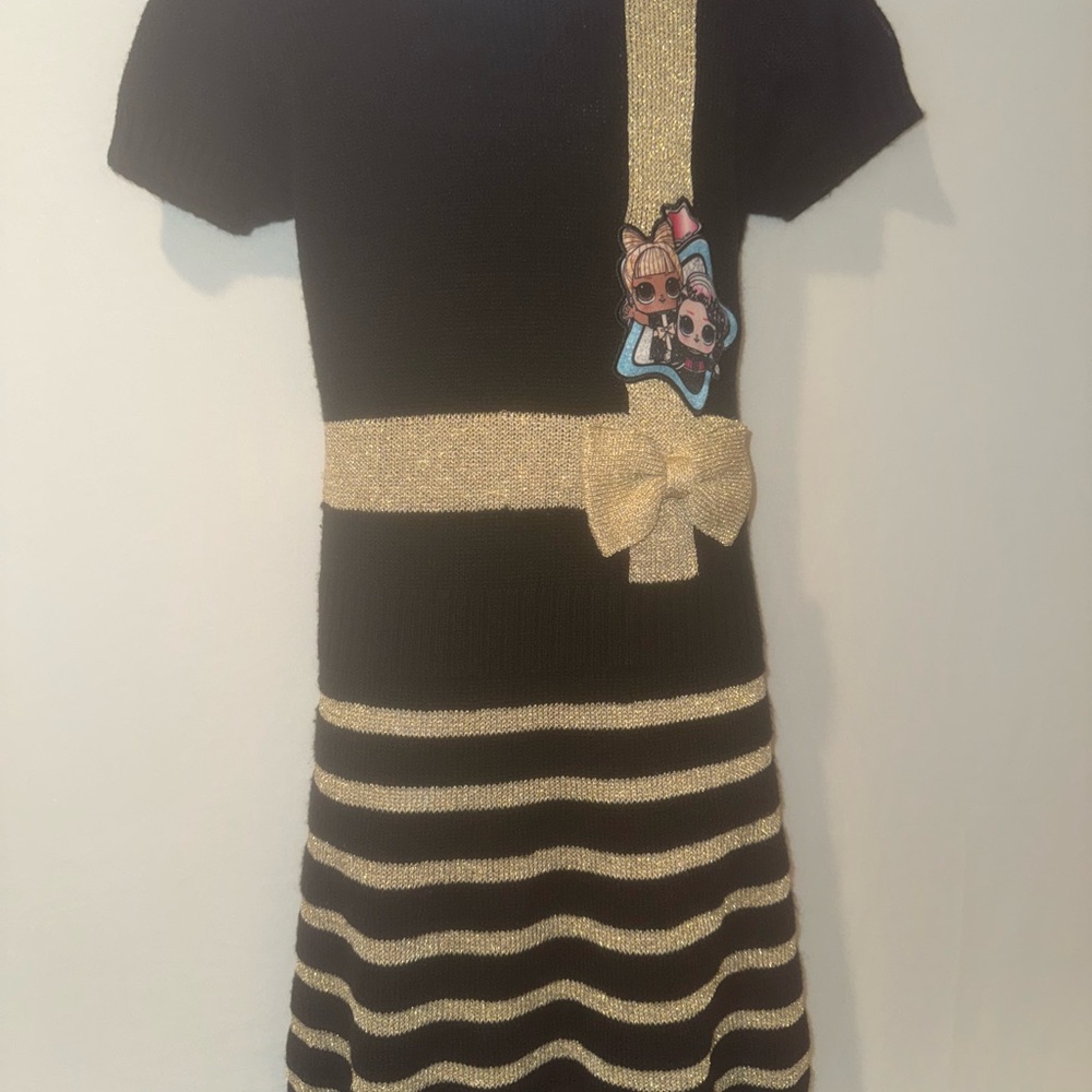 LOL Surprise! Black & Gold Sparkle Knit Dress - Girl's Size 6 - Holiday/Fall